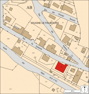 Plan-masse et de situation. Extrait du plan cadastral, 2008, section AB, échelle 1:1 000.  © Région Bourgogne-Franche-Comté, Inventaire du patrimoine