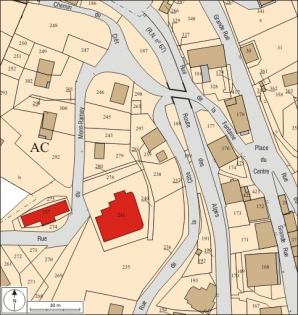 Plan-masse et de situation. Extrait du plan cadastral, 2008, section AC, échelle 1:1 000. © Région Bourgogne-Franche-Comté, Inventaire du patrimoine