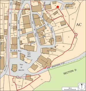 Plan de localisation des fortifications. Extrait du plan cadastral, 2008, section AC, échelle 1:1 000.  © Région Bourgogne-Franche-Comté, Inventaire du patrimoine