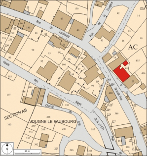 Plan-masse et de situation. Extrait du plan cadastral, 2008, section AC, échelle 1:1 000.  © Région Bourgogne-Franche-Comté, Inventaire du patrimoine