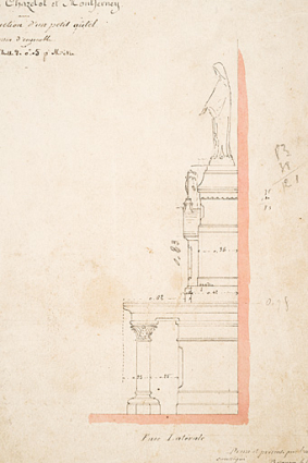 Communes de Chazelot et Montferney. Construction d'un petit autel. Dessin d'ensemble. [Détail :] Face latérale. 23 mars 1872. © Région Bourgogne-Franche-Comté, Inventaire du patrimoine