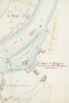 Règlement d'eau de l'usine de Beaulieu appartenant à Peugeot Frères. Plan parcellaire. © Région Bourgogne-Franche-Comté, Inventaire du patrimoine