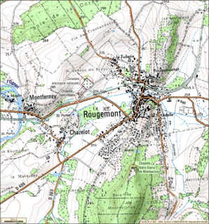 Carte de la commune. Extrait de la carte IGN, échelle 1/25 000 agrandie à 1/15 000. © Région Bourgogne-Franche-Comté, Inventaire du patrimoine