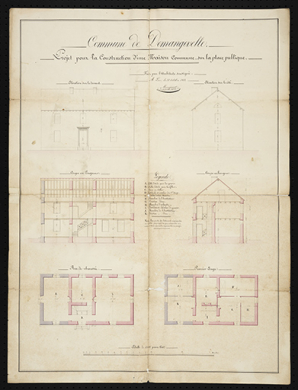 Plan : projet pour la construction d'une maison commune sur la place publique. (1833) © Région Bourgogne-Franche-Comté, Inventaire du patrimoine