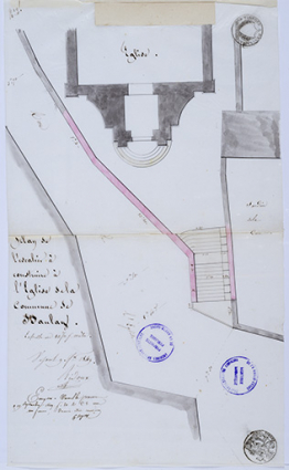 Plan du projet de construction d'un escalier permettant d'accéder au parvis de l'église, 1849 © Région Bourgogne-Franche-Comté, Inventaire du patrimoine