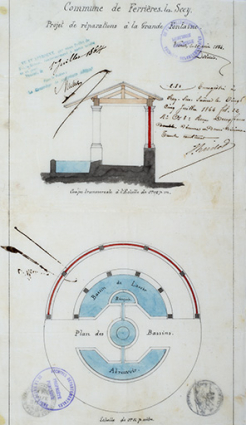 Projet de réparations à la grande fontaine (1864). © Région Bourgogne-Franche-Comté, Inventaire du patrimoine Projet de réparations à la grande fontaine (1864). © Région Bourgogne-Franche-Comté, Inventaire du patrimoine