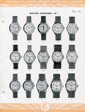 Catalogue de la Manufacture de Boîtes de Montres Gerber Frères, décennies 1920-1930 : pl. 1, boîtes mirages, 12'''. © Région Bourgogne-Franche-Comté, Inventaire du patrimoine