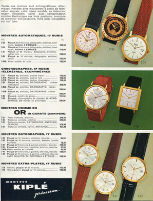 Exemples (et tarif) de montres Kiplé, années 1960. © Région Bourgogne-Franche-Comté, Inventaire du patrimoine Exemples (et tarif) de montres Kiplé, années 1960. © Région Bourgogne-Franche-Comté, Inventaire du patrimoine