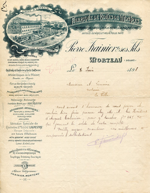 Papier à en-tête des Ets Pierre Frainier et ses Fils, 6 juin 1898. © Région Bourgogne-Franche-Comté, Inventaire du patrimoine