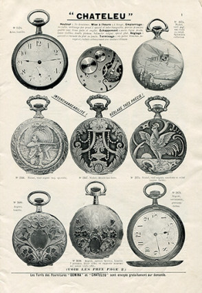 [Montres Chateleu : catalogue de production de la société Emile Wetzel et Cie, p. 1], 1912. © Région Bourgogne-Franche-Comté, Inventaire du patrimoine