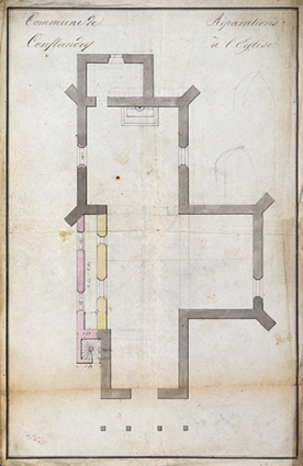 Travaux d'élargissemment de la nef, 1835. © Région Bourgogne-Franche-Comté, Inventaire du patrimoine