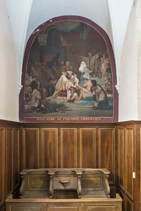 Peinture murale, le Baptême de Bowermund (1884) par Xavier Garret. © Région Bourgogne-Franche-Comté, Inventaire du patrimoine