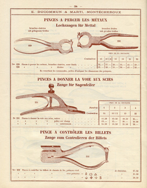 Tarif-album [...] E. Ducommun & Marti successeurs [catalogue de production, p. 34 : pinces diverses], [années 1920-1930]. © Région Bourgogne-Franche-Comté, Inventaire du patrimoine