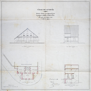 Plan, coupe et élévations. © Région Bourgogne-Franche-Comté, Inventaire du patrimoine