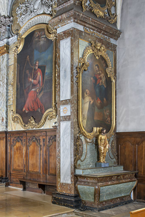 Vue d'ensemble du tableau David jouant de la harpe, avec le retable latéral droit (2021). © Région Bourgogne-Franche-Comté, Inventaire du patrimoine