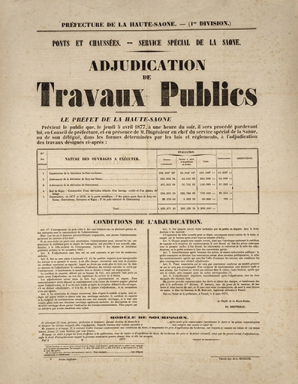 Affiche pour l'adjudication au sujet de la construction de dérivations (1877). © Région Bourgogne-Franche-Comté, Inventaire du patrimoine