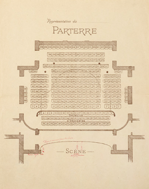 [Croquis de répartition des places :] Parterre. S.d. [1923]. © Région Bourgogne-Franche-Comté, Inventaire du patrimoine