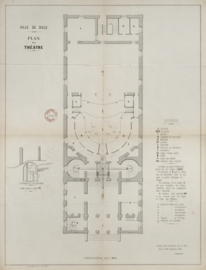 Ville de Dole. Plan du théâtre [projet d'implantation du chauffage]. 27 décembre 1869. © Région Bourgogne-Franche-Comté, Inventaire du patrimoine