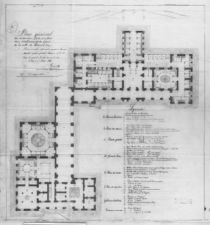 Projet de Bain spécial ferrugineux, plan du rez-de-chaussée (1er mars 1843). © Archives nationales