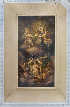 Aile nord. Peinture de plafond dans la cage d'escalier de la mairie. © Région Bourgogne-Franche-Comté, Inventaire du patrimoine