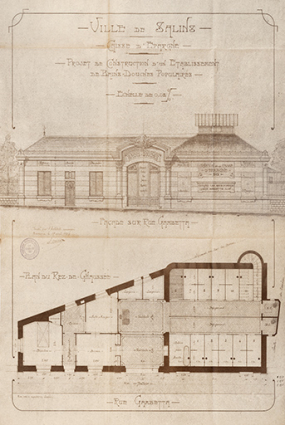 Ville de Salins - Caisse d'Epargne. Projet de construction d'un établissement de Bains douches populaires, 1913. © Région Bourgogne-Franche-Comté, Inventaire du patrimoine
