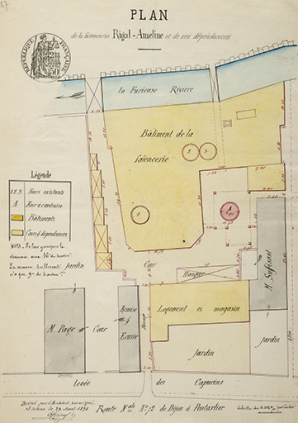 Plan de la faïencerie Rigal-Ameline et de ses dépendances, 1898. © Région Bourgogne-Franche-Comté, Inventaire du patrimoine Plan de la faïencerie Rigal-Ameline et de ses dépendances, 1898. © Région Bourgogne-Franche-Comté, Inventaire du patrimoine