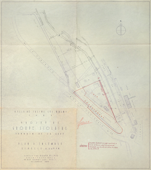 Projet de groupe scolaire - Terrain de la Gare - Plan d'ensemble, 1950. © Région Bourgogne-Franche-Comté, Inventaire du patrimoine