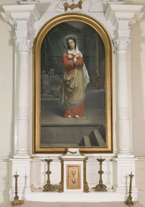 Vue d'ensemble au centre du retable. © Région Bourgogne-Franche-Comté, Inventaire du patrimoine Vue d'ensemble au centre du retable. © Région Bourgogne-Franche-Comté, Inventaire du patrimoine