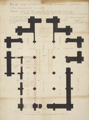 Plan détaillé de l'église de l'abbaye de Goailles, 1783. © Archives municipales, Besançon Plan détaillé de l'église de l'abbaye de Goailles, 1783. © Archives municipales, Besançon
