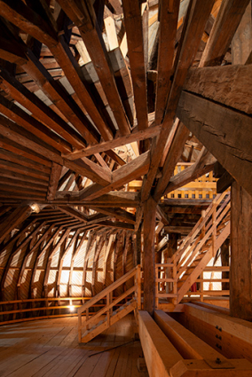 Partie orientale de la charpente du dôme, depuis le nord. © Région Bourgogne-Franche-Comté, Inventaire du patrimoine
