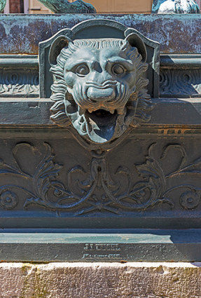 Détail du protomé de lion sans eau. © Région Bourgogne-Franche-Comté, Inventaire du patrimoine