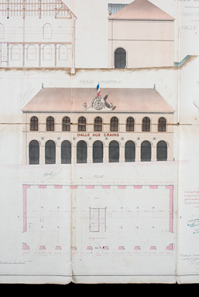Projet de la halle municipale de Jussey [plans, élévations et coupes], 1863 (détail). © Région Bourgogne-Franche-Comté, Inventaire du patrimoine