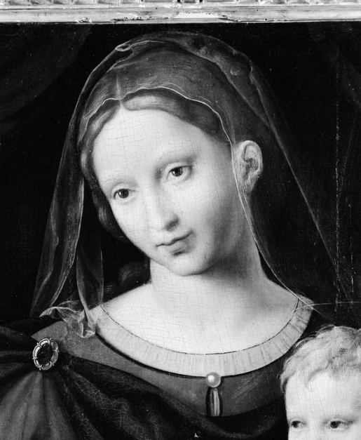 Détail de la tête de la Vierge. © Michel Thierry / Région Bourgogne-Franche-Comté, Inventaire du patrimoine - 1978