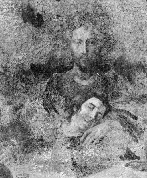 Détail des visages du Christ et de Saint Jean. © Michel Thierry / Région Bourgogne-Franche-Comté, Inventaire du patrimoine - 1979
