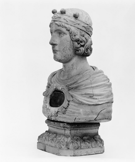 Vue de 3/4 gauche du buste-reliquaire du saint. © Michel Thierry / Région Bourgogne-Franche-Comté, Inventaire du patrimoine - 1979