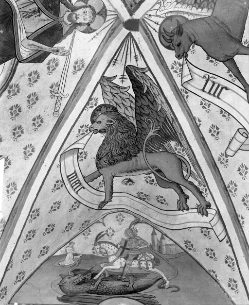 Choeur, 2è travée, voûte: lion de saint Marc © Michel Thierry / Région Bourgogne-Franche-Comté, Inventaire du patrimoine - 1986