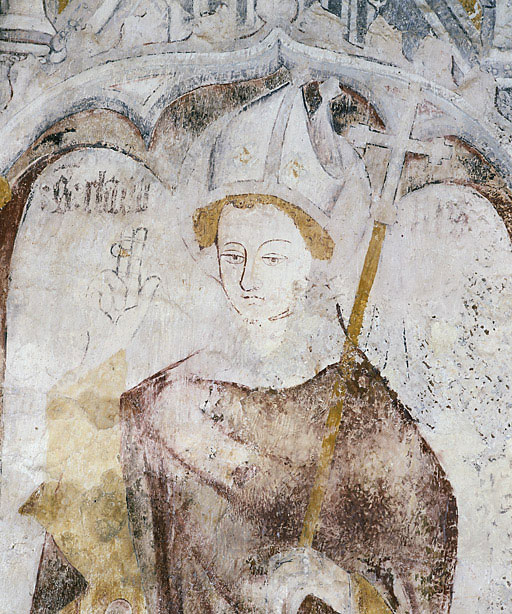 Mur Est : saint Claude (?), détail du buste. © Michel Thierry / Région Bourgogne-Franche-Comté, Inventaire du patrimoine - 1988