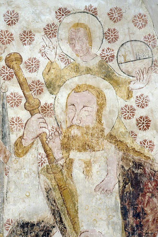 Mur Est : saint Christophe, détail du buste. © Michel Thierry / Région Bourgogne-Franche-Comté, Inventaire du patrimoine - 1988