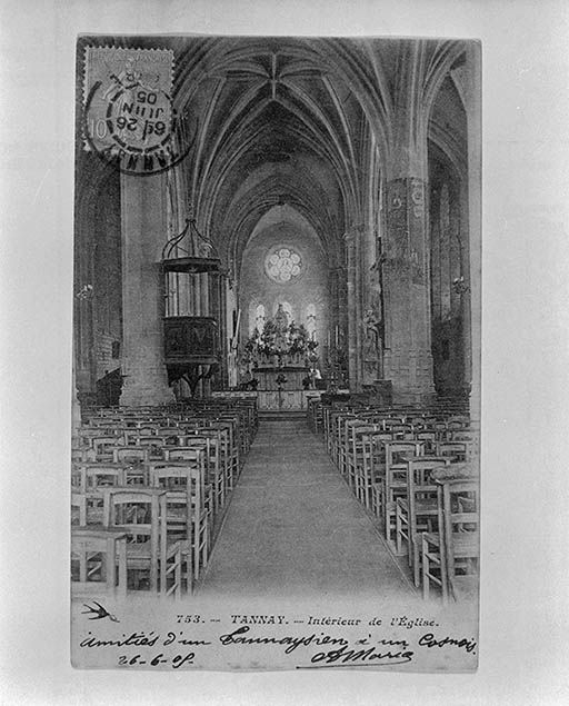 Vaisseau central. Carte postale ancienne datée 1905 (cachet de la poste). © Jean-Luc Duthu / Région Bourgogne-Franche-Comté, Inventaire du patrimoine - 1995