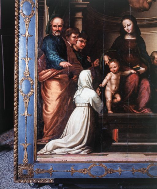 Détail de la partie gauche : Vierge à l'Enfant avec sainte Catherine, saint Pierre, saint Vincent et saint Etienne. © Michel Thierry / Région Bourgogne-Franche-Comté, Inventaire du patrimoine - 1997