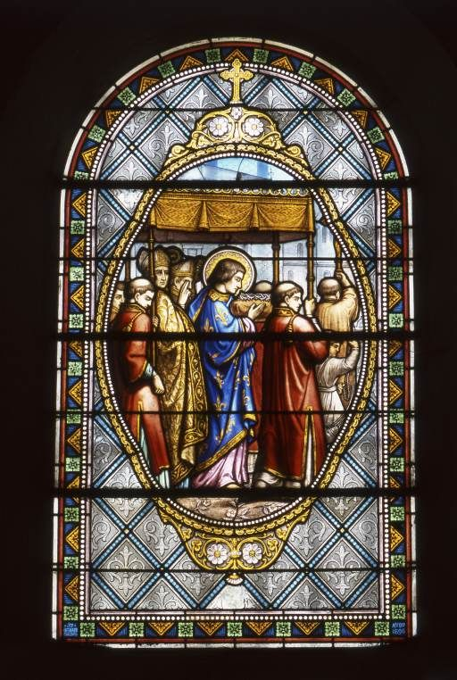 Troisième travée du bas-côté gauche, baie 5 : Saint Louis rapportant la couronne d'épines. © Michel Rosso / Région Bourgogne-Franche-Comté, Inventaire du patrimoine - 2003