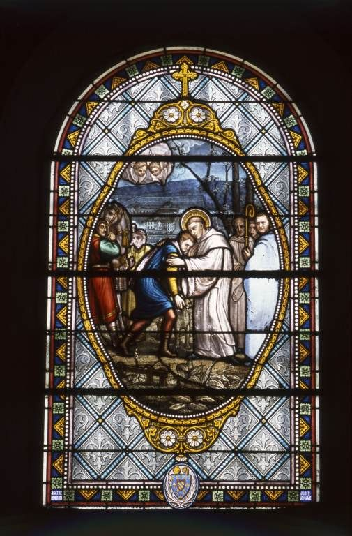 Deuxième travée du bas-côté gauche, baie 7 : Entrée de saint Bernard à Cîteaux © Michel Rosso / Région Bourgogne-Franche-Comté, Inventaire du patrimoine - 2003
