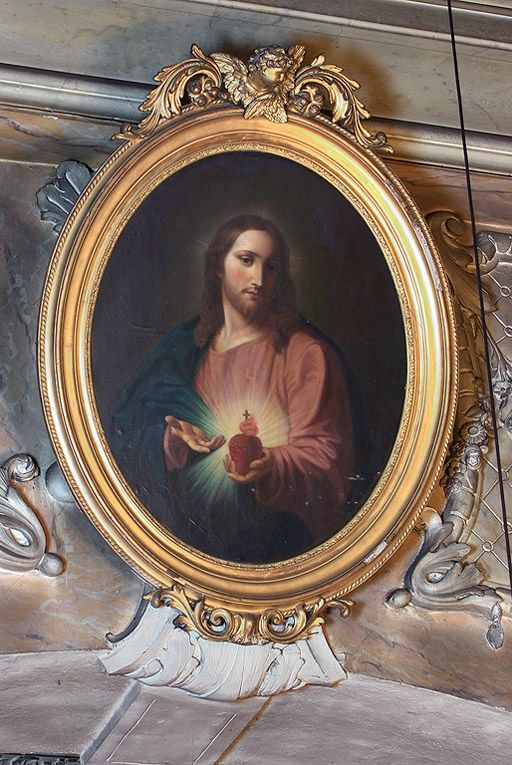 Chapelle : tableau représentant le Sacré-Coeur, ornant l'arcade du choeur. © Jean-Luc Duthu / Région Bourgogne-Franche-Comté, Inventaire du patrimoine - 2008