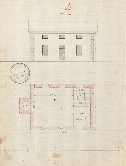 Elévation et plan d'une maison éclusière de la Seille. Ce plan non daté, non signé a permis de construire la maison de Branges. (Archives VNF-direction territoriale Centre-Bourgogne ; subdivision de Montceau-les-Mines) © Jean-Luc  Duthu (reproduction) / Région Bourgogne-Franche-Comté, Inventaire du patrimoine - 2010
