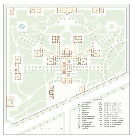 Plan, d'après une présentation de l'ensemble conçu par Léon Albert Pradel (architecte) parue dans la revue "La Construction moderne" en 1906. © Alain Morelière / Région Bourgogne-Franche-Comté, Inventaire du patrimoine - 2010