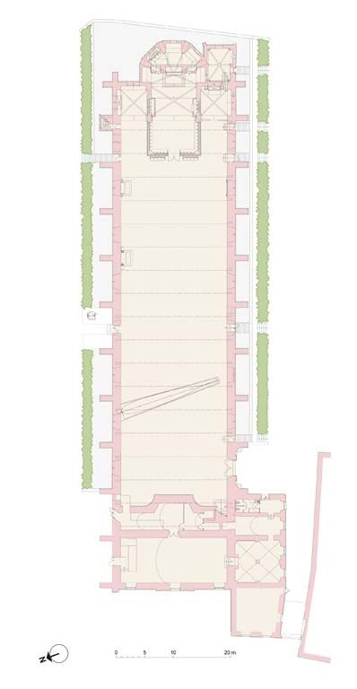 plan au 1/500 du  niveau inférieur, dessin sous AutoCad d'après un relevé régulier de 2004 © Alain Morelière / Région Bourgogne-Franche-Comté, Inventaire du patrimoine - 2010