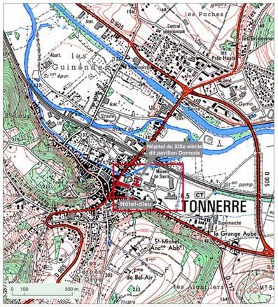 plan de localisation, extrait de la carte topographique de l'IGN au 1/25000e agrandie au 1/12500e © Alain Morelière / Région Bourgogne-Franche-Comté, Inventaire du patrimoine - 2010