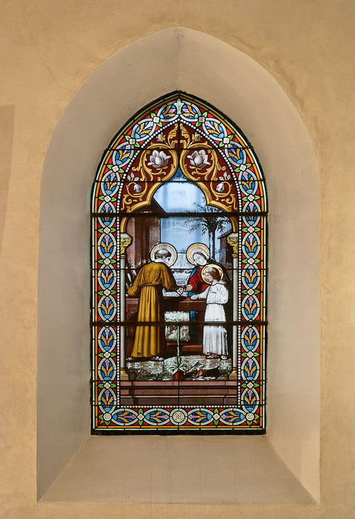 Vitrail : Atelier de saint Joseph. © Pierre-Marie Barbe-Richaud / Région Bourgogne-Franche-Comté, Inventaire du patrimoine - 2011