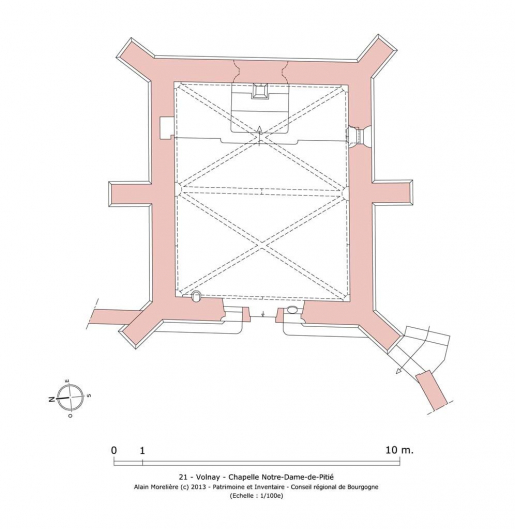 Plan de la chapelle. © Alain Morelière / Région Bourgogne-Franche-Comté, Inventaire du patrimoine - 2013 Plan de la chapelle. © Alain Morelière / Région Bourgogne-Franche-Comté, Inventaire du patrimoine - 2013
