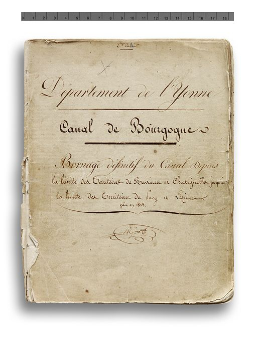 Page de garde du 2ème cahier de "Bornage définitif du Canal Depuis la limite des Territoires de Ravières et Chassignelles jusqu'à la limite des Territoires de Pacy et Lezinnes". 1838. (Archives VNF-direction territoriale Centre-Bourgogne ; subdivisi… © Thierry  Kuntz (reproduction) / Région Bourgogne-Franche-Comté, Inventaire du patrimoine - 2013